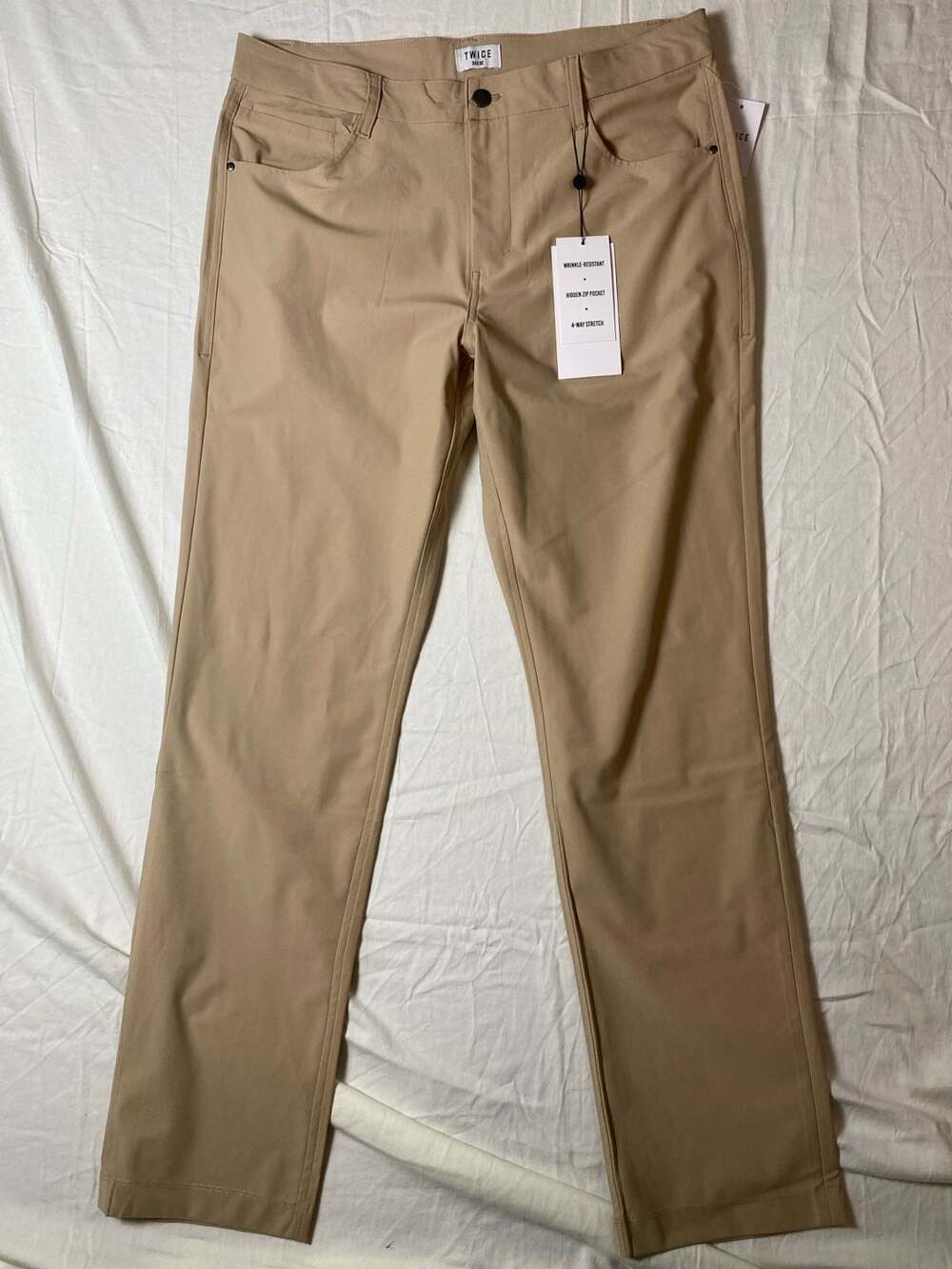 TWICE Men's 5-Pocket Pant in Khaki, Size 34x32, 4-Way Stretch (1313)